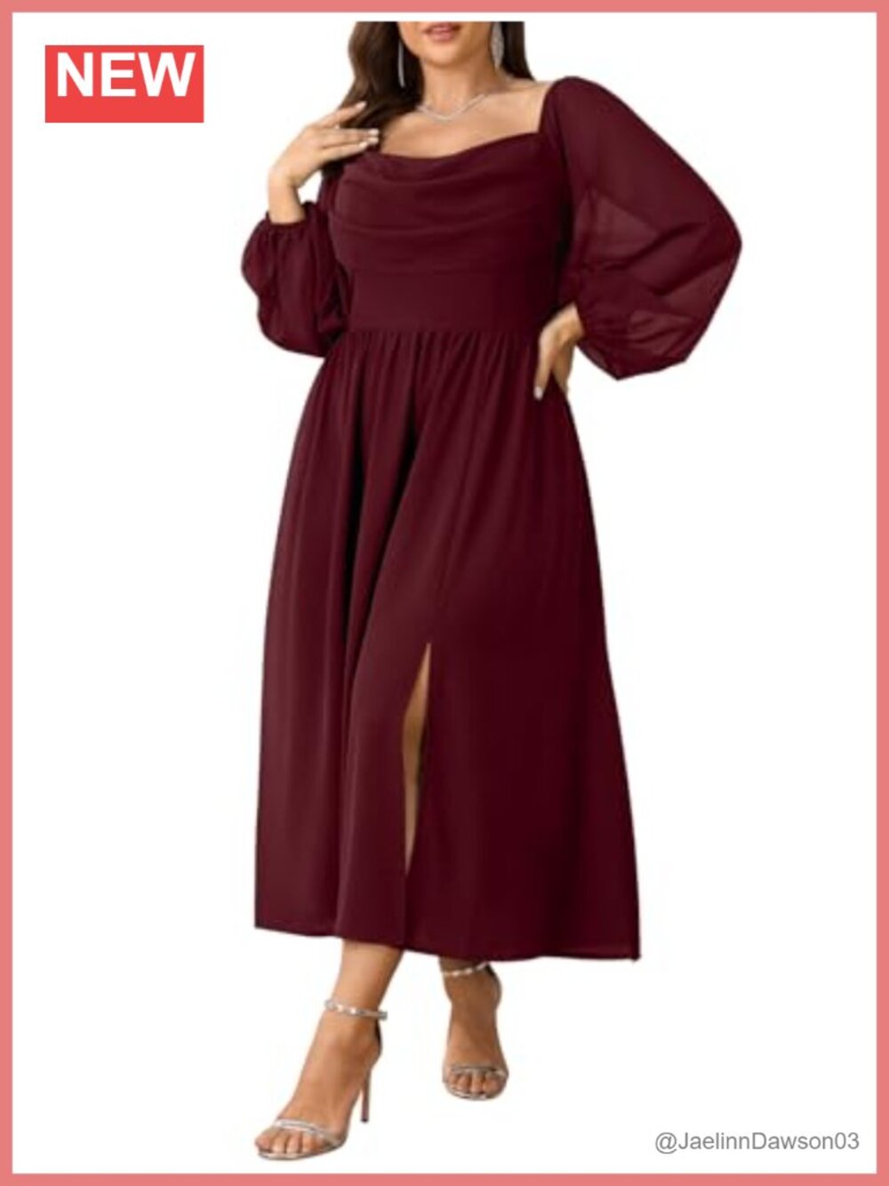 Plus Size Chiffon Cowl Neck Maxi Dress Long Lantern Sleeve Cocktail Wedding